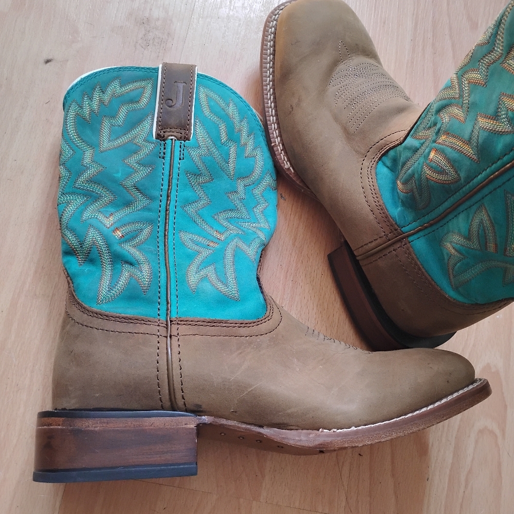 Justin Turquoise and Brown Cowboy Boots